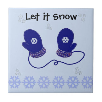 Blue Mittens and Snowflakes Tile