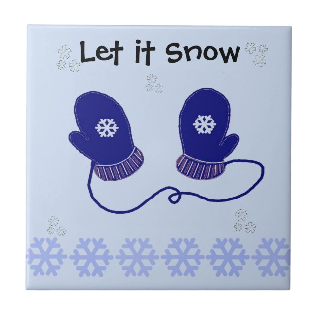 Blue Mittens and Snowflakes Tile (Front)