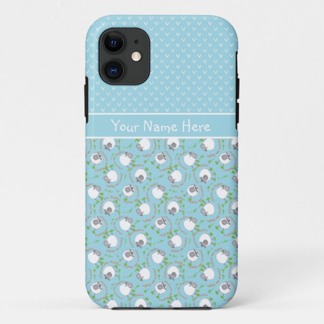 Blue Mix and Match Fun Sheep Patterns Case-Mate iPhone Case (Back)