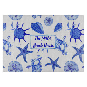 Blue mixed seashell pattern-custom name cutting board