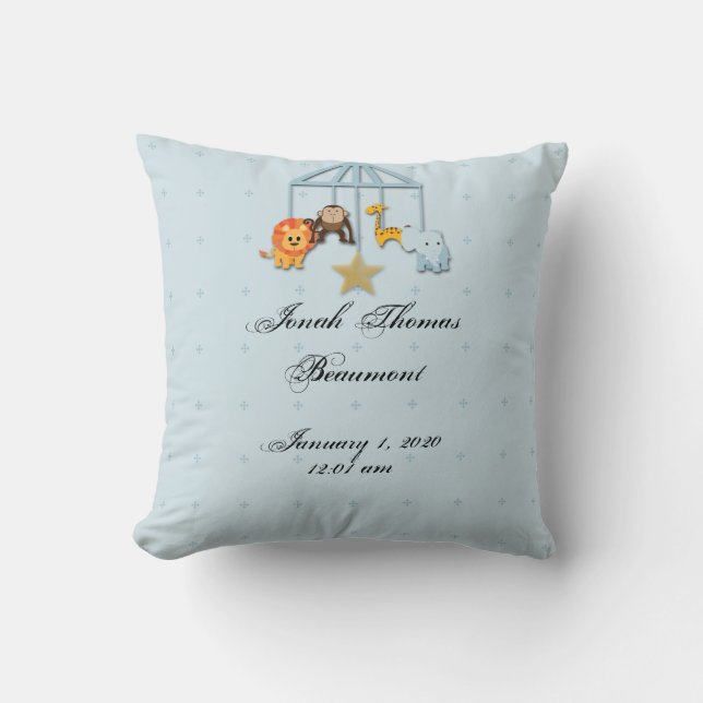 Blue Mobile Baby Keepsake Pillow (Front)