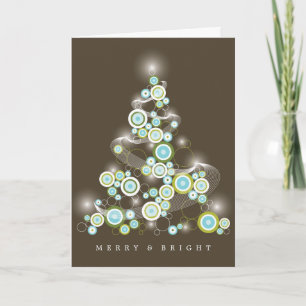 Blue Mod Circles Glowing Abstract Christmas Tree Holiday Card