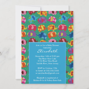 Blue Mod Elephant Boy Baby Shower Invitation