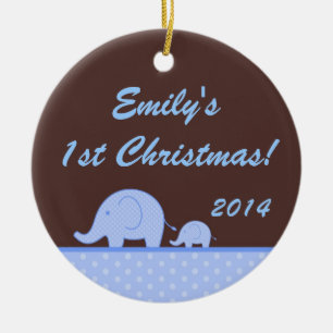 Blue Mod Elephant Jungl Personalized Name Ornament