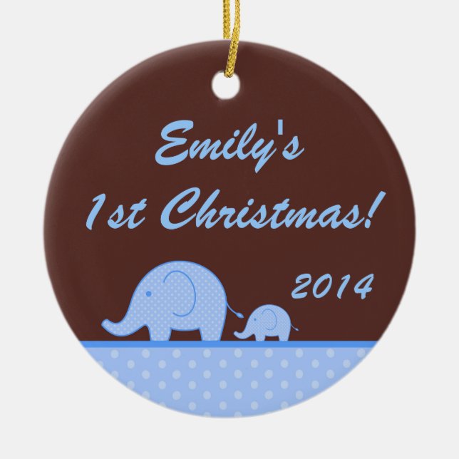 Blue Mod Elephant Jungl Personalized Name Ornament (Front)