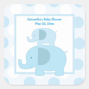 Blue Mod Elephants SQUARE Favour Sticker - Blue