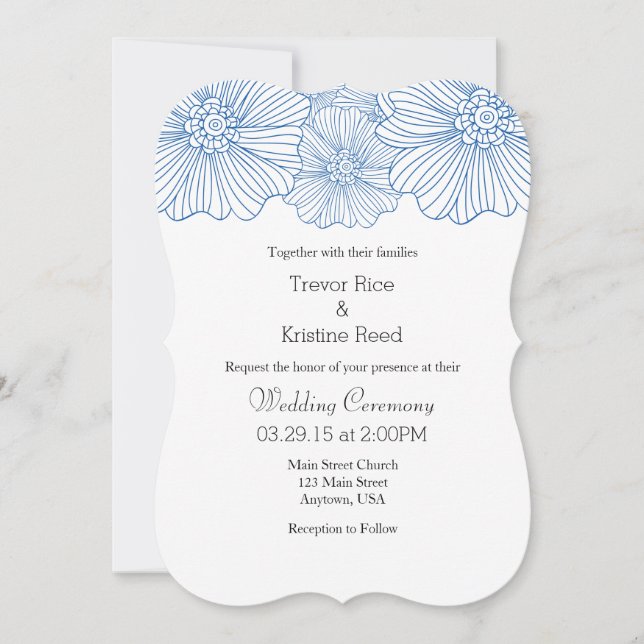 Blue Mod Flower présente les invitations de mariag (Devant)