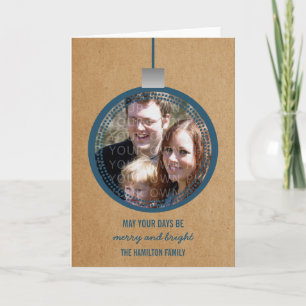 Blue Mod Ornament Holiday Photo Card
