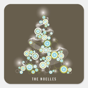 Blue Mod Sparkling Circles Christmas Tree Sticker