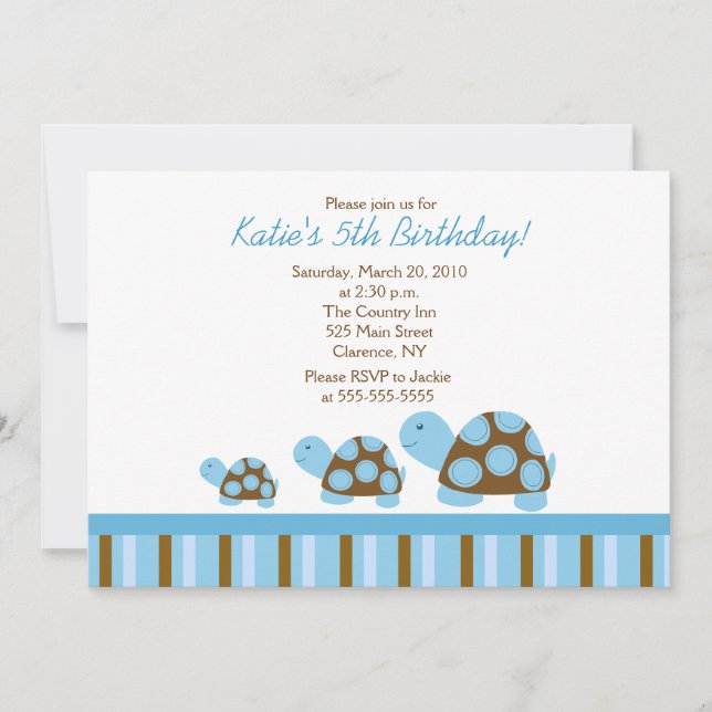 Blue Mod Turtles 5x7 Birthday Invitation (Front)