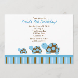 Blue Mod Turtles 5x7 Birthday Invitation