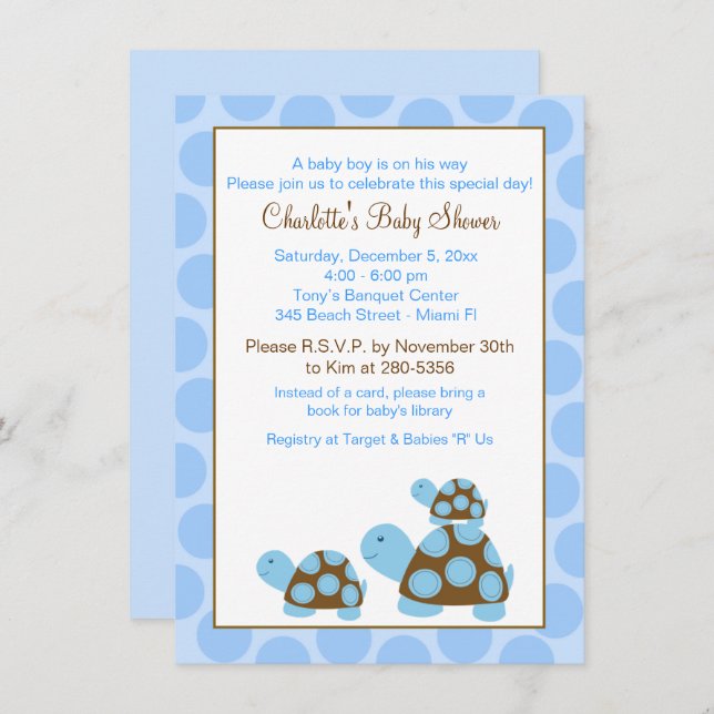 Blue Mod Turtles (Dot) Boy Baby Shower Invitation (Front/Back)