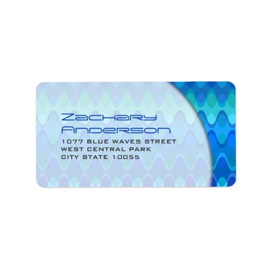 Blue Mod Zig Zag Chevron Funky Waves Address Label