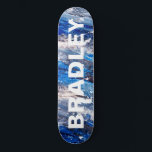 Blue Modern Abstract Custom Personalized Name Skateboard<br><div class="desc">Blue Modern Abstract Custom Personalized Name Skateboard features your personalized name in modern typography on an abstract blue and grey background. Personalize by editing the text in the text box provided. Give a custom made gift, personalized skateboard to your favourite skateboarder for Christmas, birthday or your BFF. Designed by ©Evco...</div>