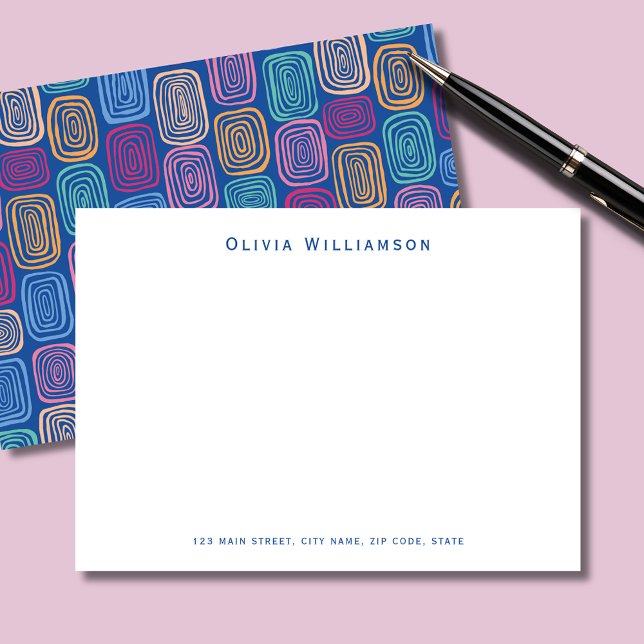 Blue modern abstract pattern personalized card (Modern personalized notecards with blue abstract pattern. Add your own name and address.)