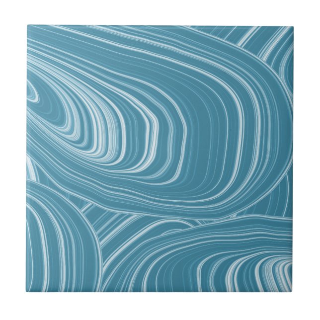 Blue Modern Abstract Swirls Pattern Tile (Front)