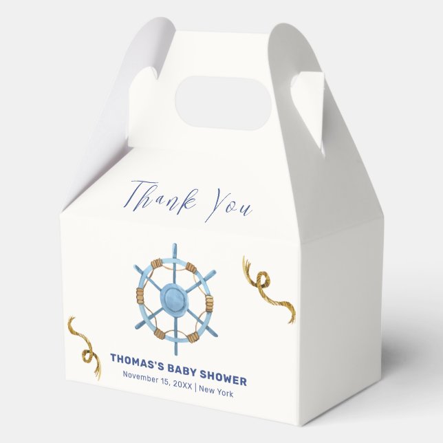 Blue Modern Ahoy Nautical Boy Baby Shower Favor Box (Front)