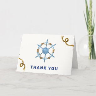 Blue Modern Ahoy Nautical Boy Baby Shower Thank You Card