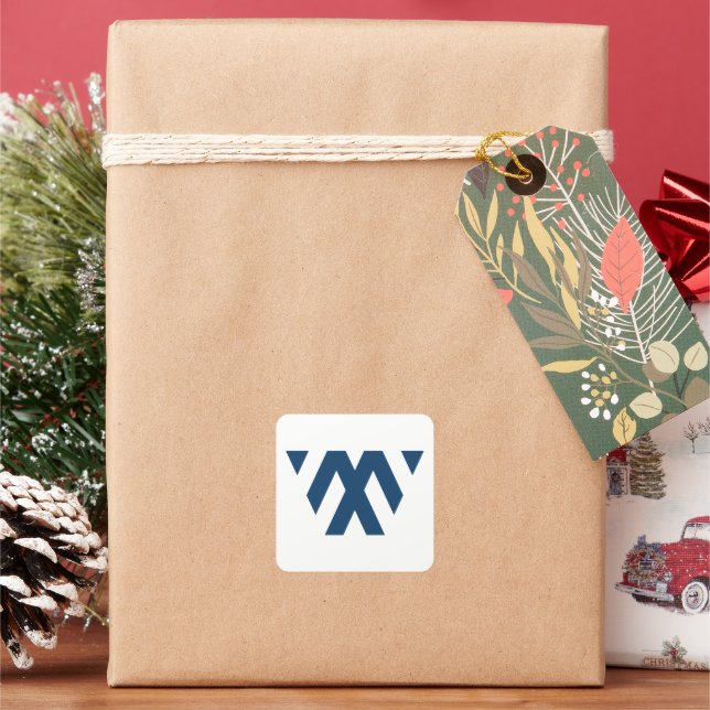 Blue Modern and Minimal Letter W Monogram Square Sticker (Holiday)
