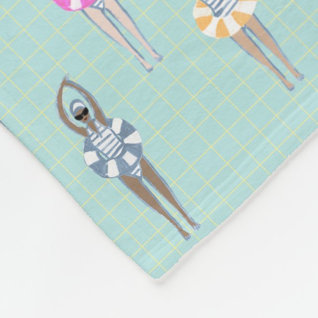 Blue Modern Artistic Swimmers Swimming Pool  Fleece Blanket (Corner)