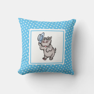 Blue Modern Birth Baby for Kids Hippopotamus Throw Pillow