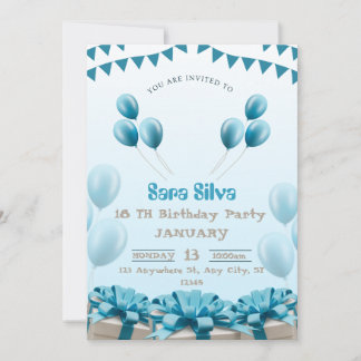 Blue Modern Birthday Invitation Card