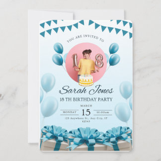 Blue Modern Birthday Party Invitation