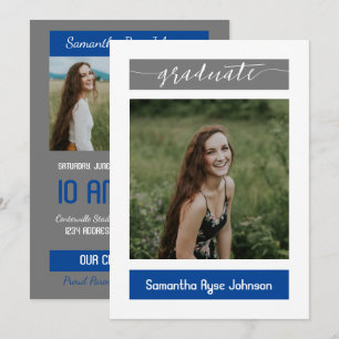 Blue Modern Block 3-Photo Graduation Invitation