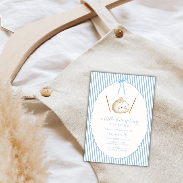 Blue Modern Boy Bow Asian Dumpling Baby Shower  Invitation (Blue Modern Boy Bow Asian Dumpling Baby Shower Invitation)