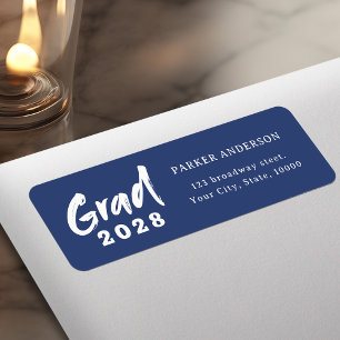 Blue Modern Brush Script Graduation Return Address