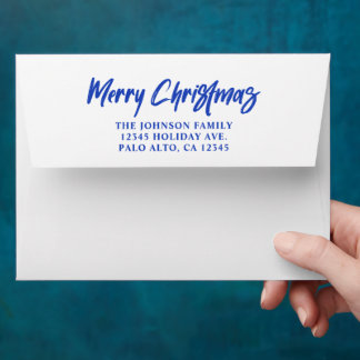 Blue Modern Brush Script Merry Christmas Envelope