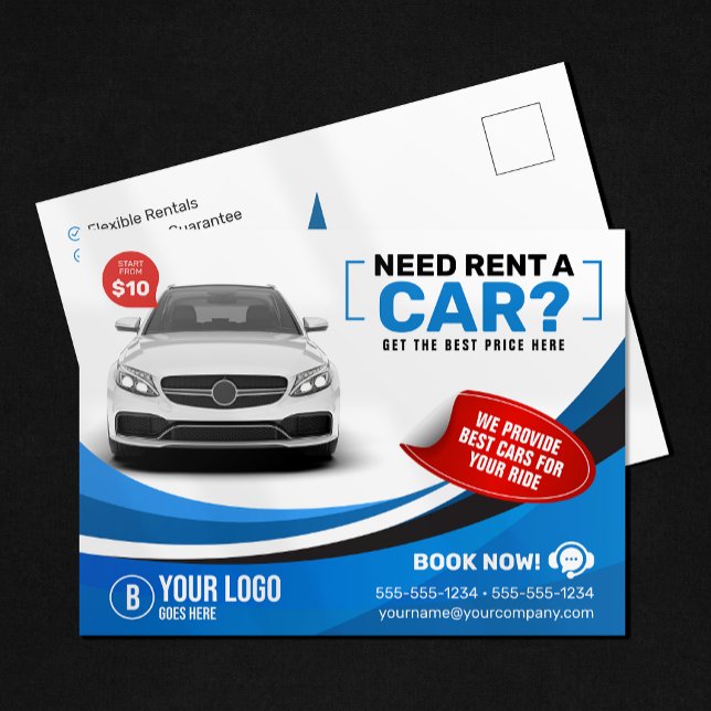 Blue Modern Car Hire Car Rental Car Rent Postcard (Creator Uploaded)