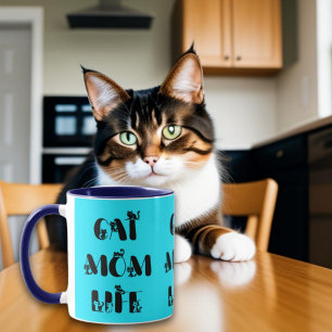 Blue Modern Cat Mom Life Cute Mother's Day  Mug