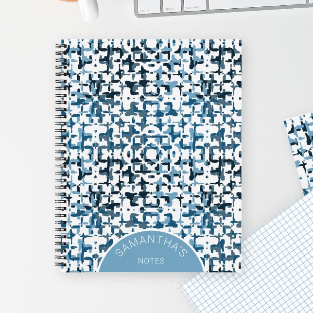 Blue Modern Chic Pattern Personalized Name Simple Notebook (Blue Modern Chic Pattern Personalized Name Simple Notebook)