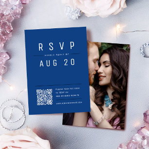 Blue Modern Chic Simple Typography QR code RSVP Card