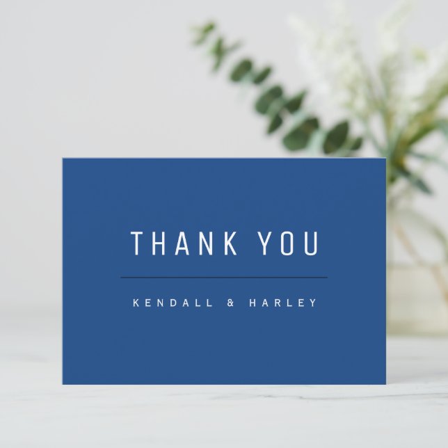 Blue Modern Chic Typography Simple  Thank You Card (Standing Front)