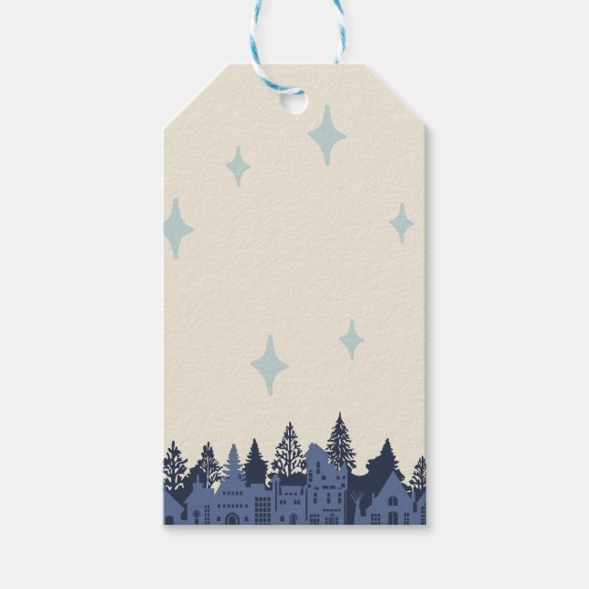 Blue Modern Christmas Village  Gift Tags (Front)