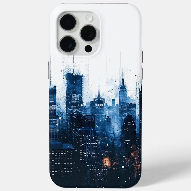 Blue Modern Cityscape Case-Mate iPhone Case (Back)