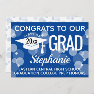 Blue Modern Confetti Bokeh Bubbles Graduation Invitation