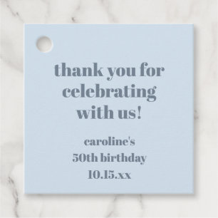 Blue Modern Custom 50th Birthday Party Thank You Favour Tags