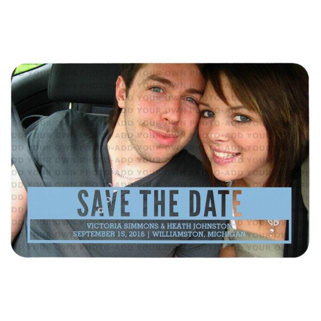 Blue Modern Cut Out Save the Date Magnet (Horizontal)