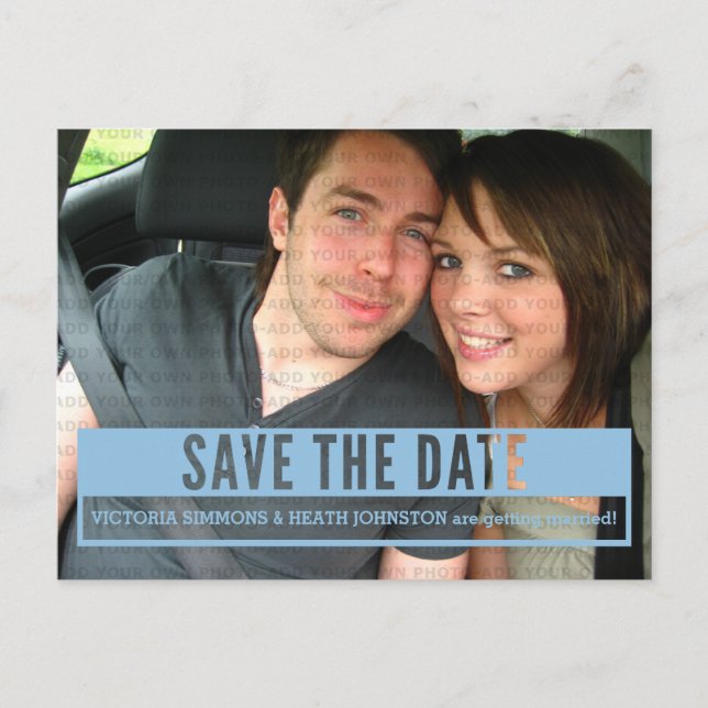 Blue Modern Cut Out Save the Date Postcard (Front)