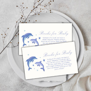 Blue Modern Dolphin Stars Books For Baby Shower  Enclosure Card