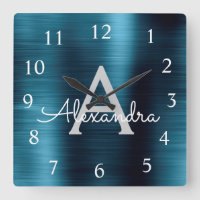 Blue Modern Elegant Metallic Monogram Name