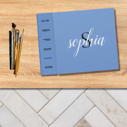 Blue Modern Elegant Monogram Name Initial Script Binder