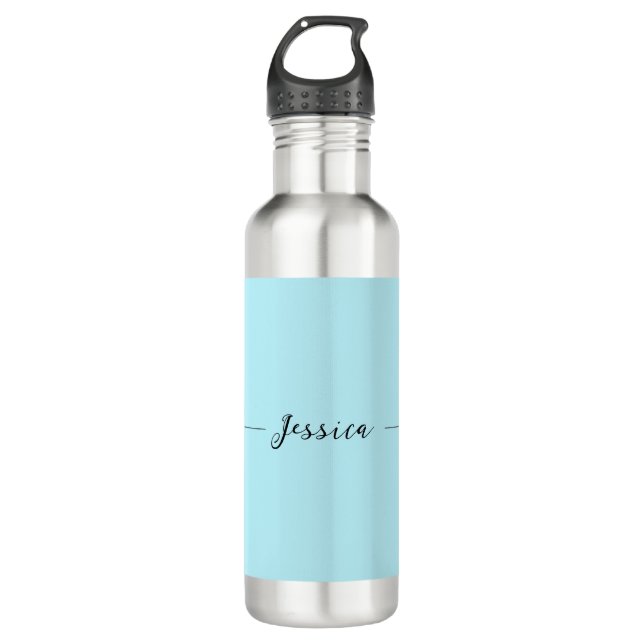 Blue Modern Elegant Plain Simple Professional Name 710 Ml Water Bottle (Front)