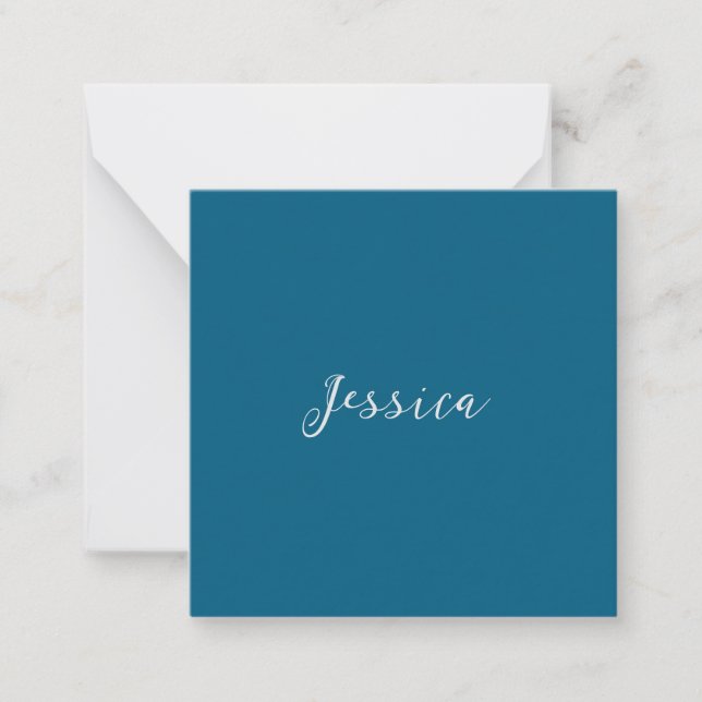 Blue Modern Elegant Plain Simple Professional Name Card (Front)