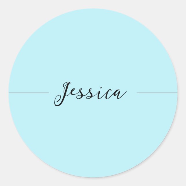 Blue Modern Elegant Plain Simple Professional Name Classic Round Sticker (Front)