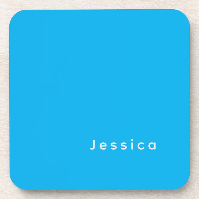 Blue Modern Elegant Plain Simple Professional Name Coaster (Front)