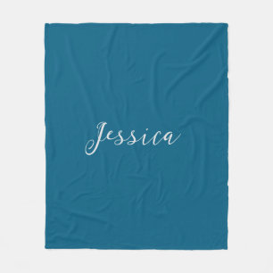 Blue Modern Elegant Plain Simple Professional Name Fleece Blanket
